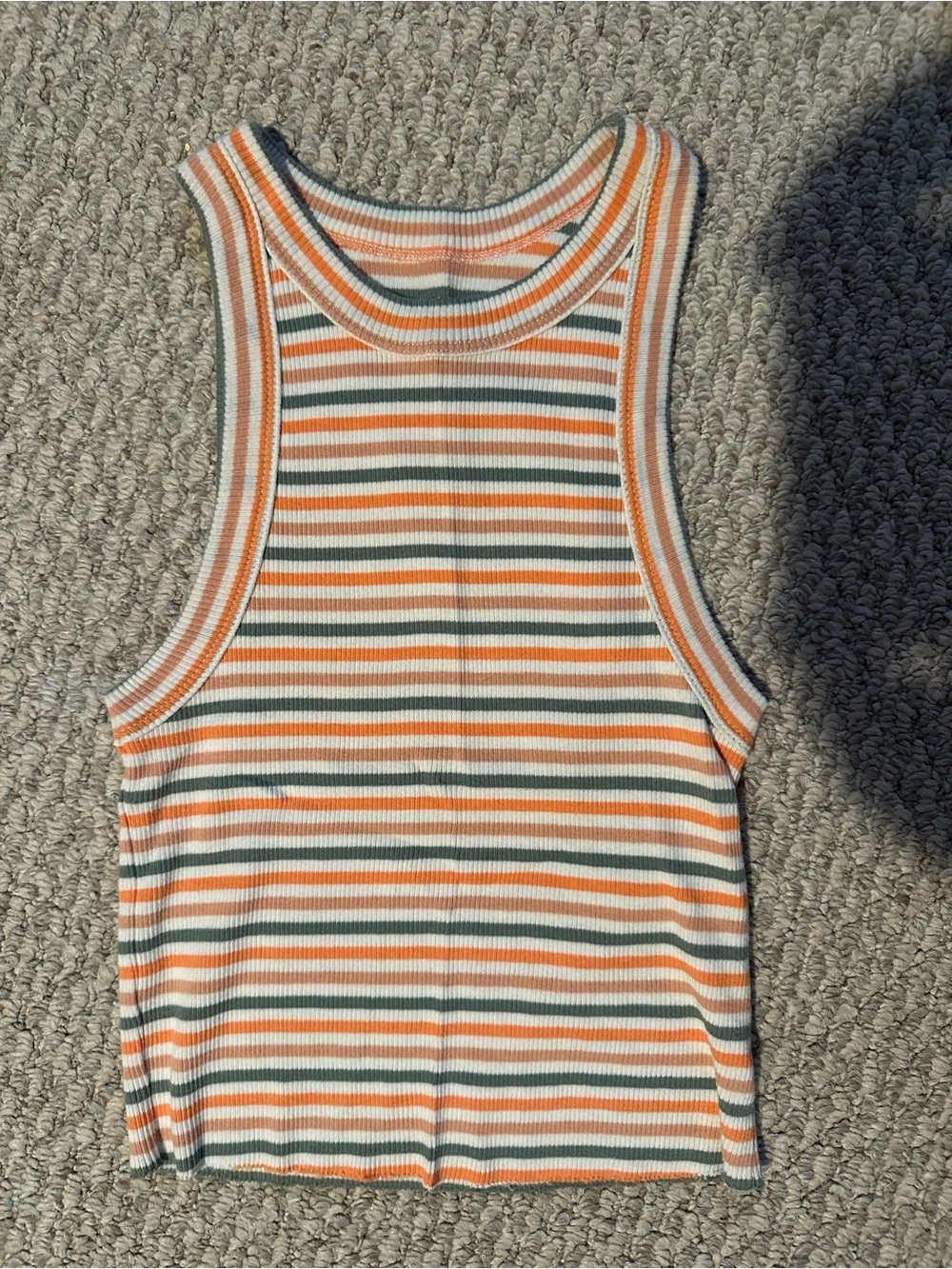 aerie Striped Ribbed Tank - Orange, White & Green